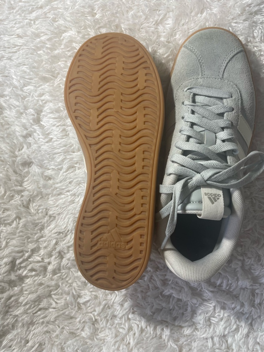 adidas Light Gray Suede Sneakers with White Stripes - Picture 3 of 4
